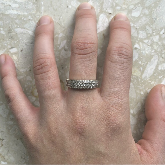 Vintage 1 Carat Diamond Three Row Pave Yellow Gold Stack Band Ring - Picture 10 of 13